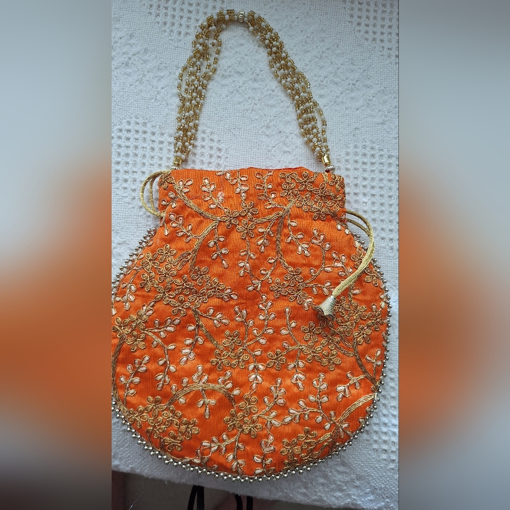 Elegant Orange Embroidered Women's Bag